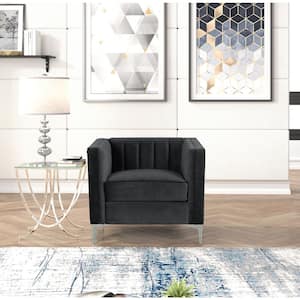 32 in. Wide Mid-Century Channel Tufted Velvet Accent Sofa Chair-Black