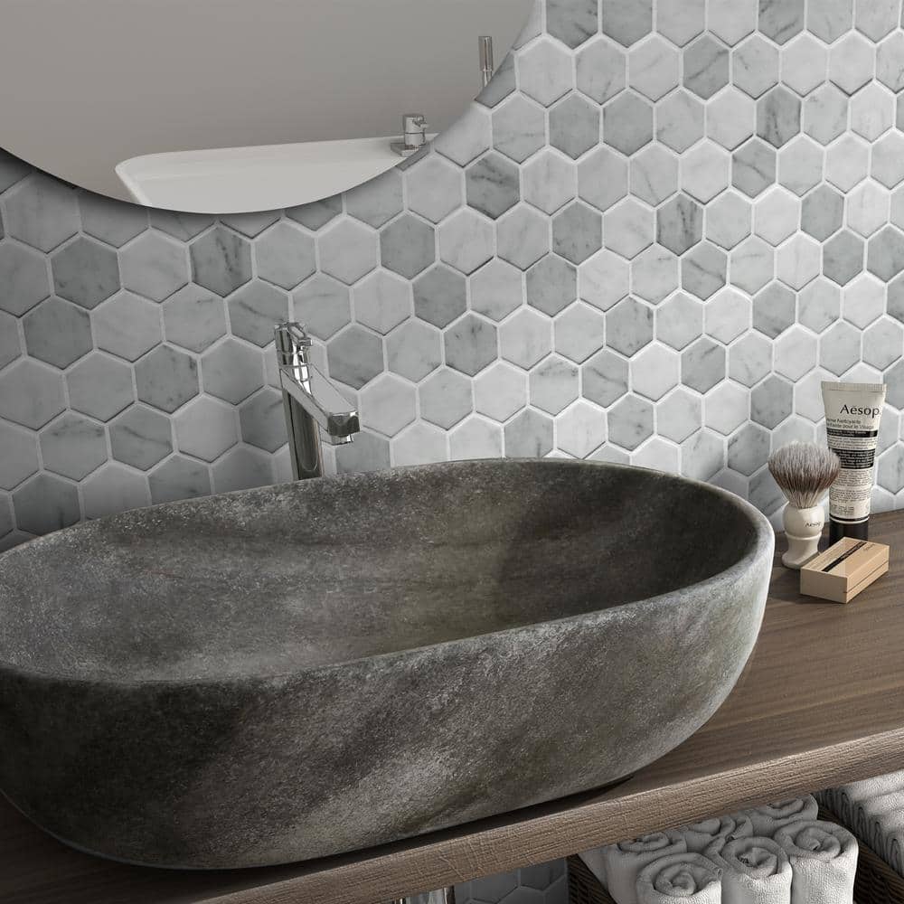 White Carrara Hexagon Matte Recycled Glass Mosaic Tile