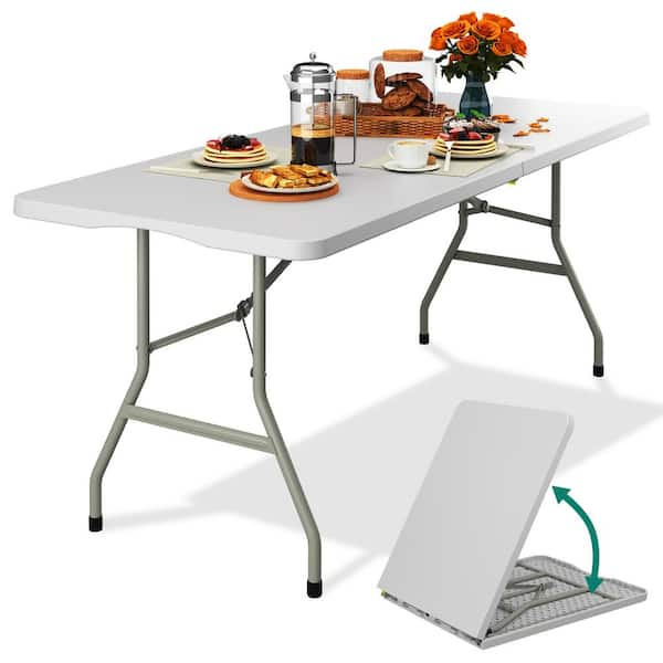 DEXTRUS 6 ft. Folding Tables with Carrying Handle Plastic Fold Up Table ...