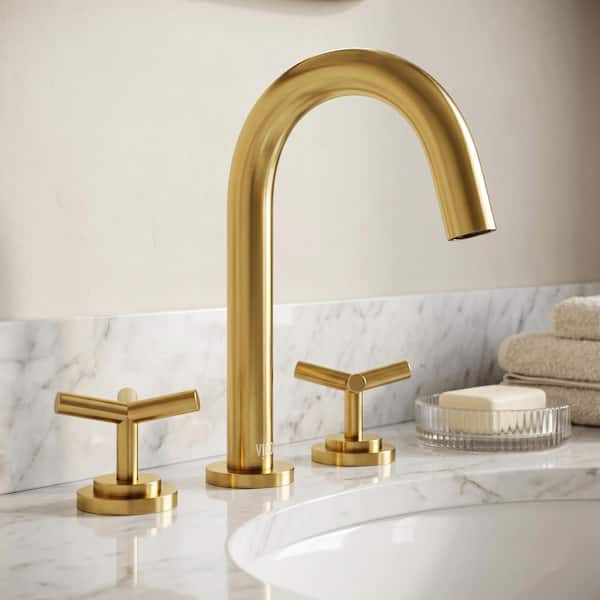 Jewel 8 in. Widespread Double Handles Faucet in Matte Brushed Gold