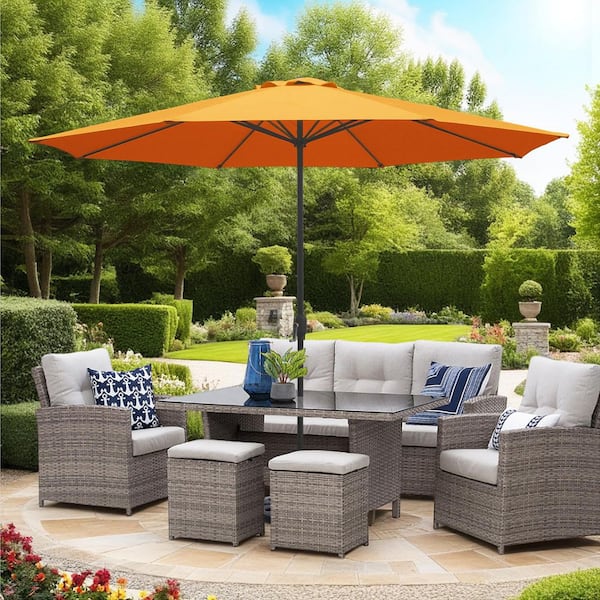 11 ft. Steel Market Crank Patio Umbrella in Orange