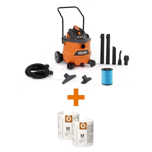 RIDGID 16 Gallon 6.5-Peak HP NXT Wet/Dry Shop Vacuum, Fine Dust Filter, Locking Hose, Accessories and 2pk Dust Collection Bags