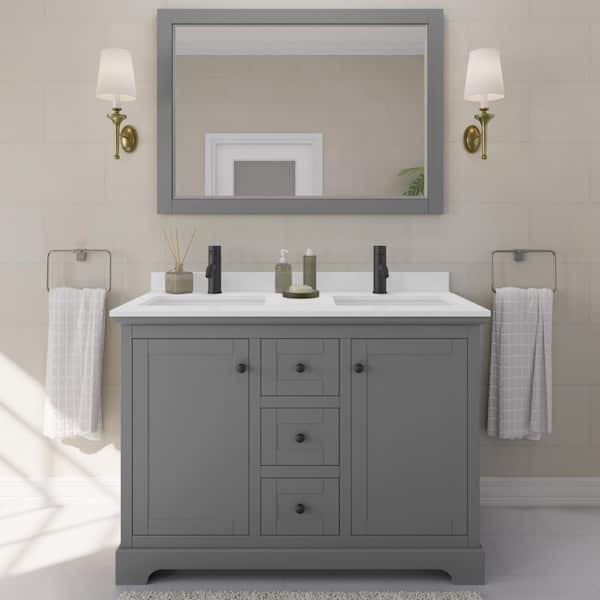 Wyndham Collection Avery 48 in. W x 22 in. D x 35 in. H Double Bath Vanity in Dark Gray with White Cultured Marble Top