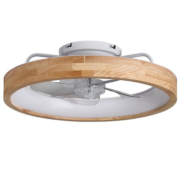 20 in. Indoor Wood Grain Natural Standard Low Profile Dimmable Caged Farmhouse Flush Mount Ceiling Fan with LED Light