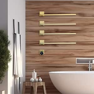 4-Bar Plug-In/Hardwired Swingable Wall Mounted Electric Towel Warmer Rack in Brushed Gold Waterproof