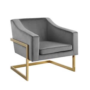 Hampshire Gray Velvet with Gold Stainless Steel Modern Accent Chair