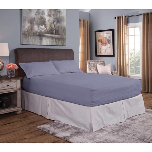 Bed Tite Flannel 3-Piece Slate Blue Solid Twin Sheet Set