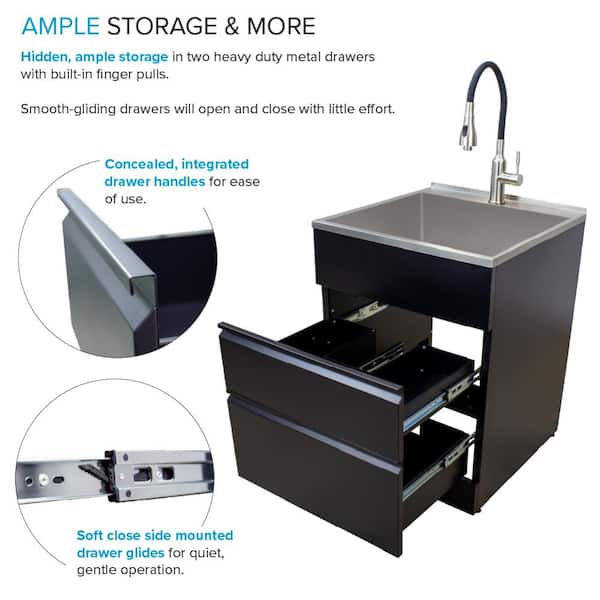 All-in-One 44.8 in. x 22 in. x 35 in. Metal Drop-In Laundry/Utility Sink and Cabinet in Black All-in-One 44.8 in. x 22 in. x 35 in. Metal Drop-In Laundry/Utility Sink and Cabinet in Black