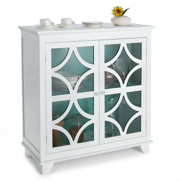Costway Kitchen Storage Cabinet Buffet Sideboard w/Glass Doors and Adjustable Shelf Green