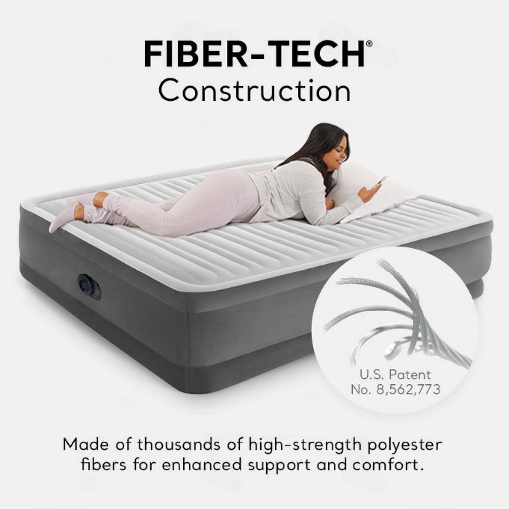 King Size Gray and White Raised Air Mattress with Built-In Pump