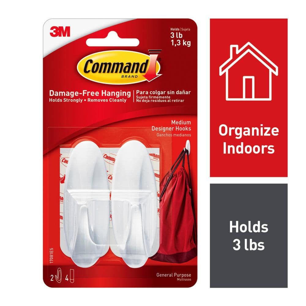 Command 3 lb. Medium White Designer Hooks (2 Hooks, 4 Strips) 17081 - The  Home Depot