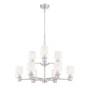 Cedar Lane 9-Light Modern Brushed Nickel Chandelier with Clear Etched Glass Shades For Dining Rooms