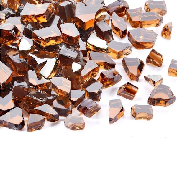 20 lb. 1/2 in. Fire Glass Reflective Tempered Fireglass Cut Crushed FireGlass for Fire Pit, Fireplace-Amber