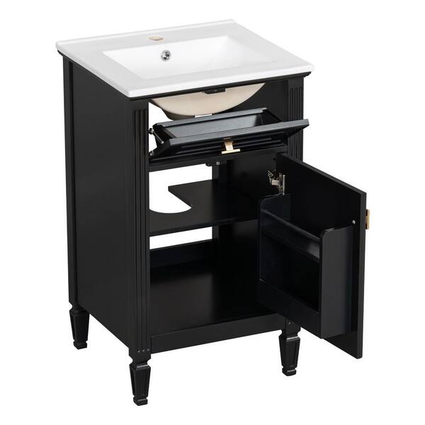 20 in. W Single Sink Freestanding Black Bath Vanity with White Ceramic Top and Tilt-Out Drawerr Unassembled