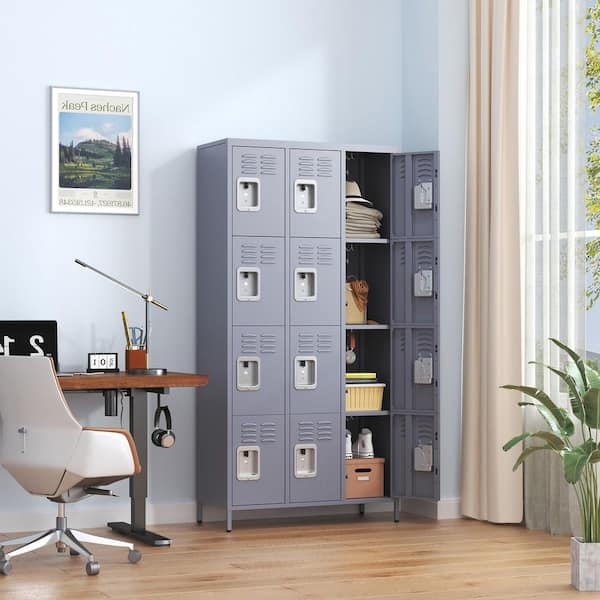 Kahomvis Gray 72 in. H Metal Office Storage Cabinet, Steel Locker with 12 Doors