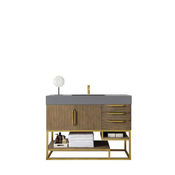 James Martin Vanities Columbia 48.0 in. W x 19.5 in. D x 36 in. H Bathroom Vanity in Latte Oak with Dusk Grey Glossy Composite Top