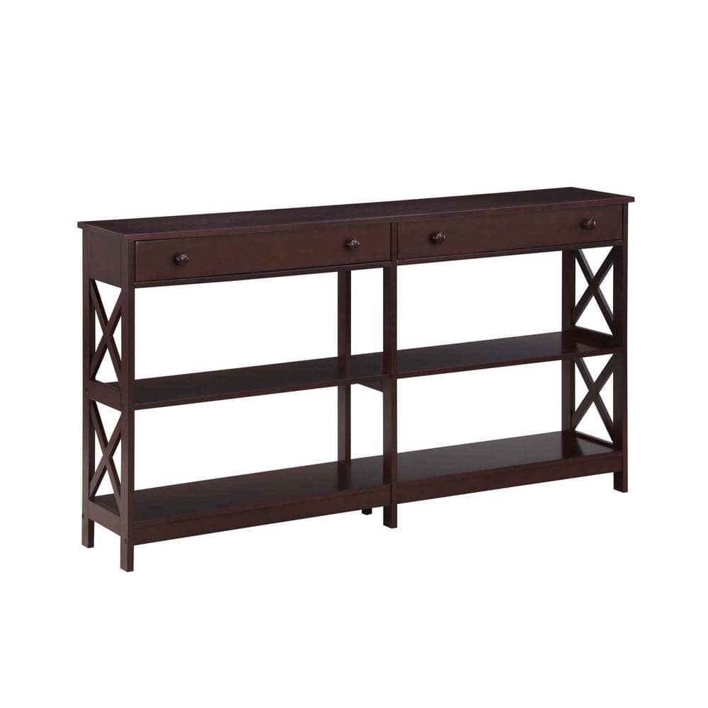 Convenience Concepts Oxford 60 in. Espresso Standard Height Rectangle Wood Console Table with 2
