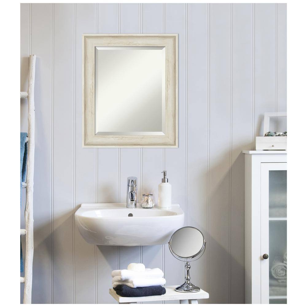 Cream Wood Framed Rectangular Bathroom Vanity Mirror