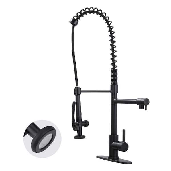 28.7" Single Handle Pre-Rinse Spring Pull Down Sprayer Kitchen Faucet with 360° Swivel Spout and Pot Filler in Black