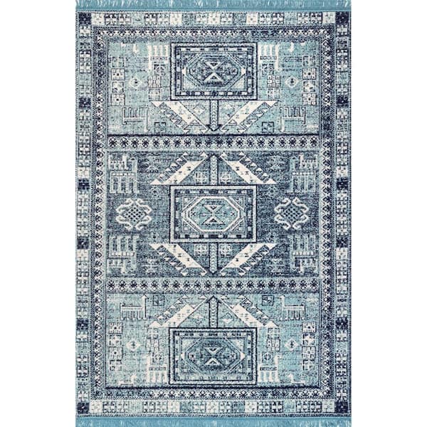 nuLOOM Sondra Transitional Tribal Panels Blue 9 ft. x 12 ft. Indoor/Outdoor Patio Area Rug