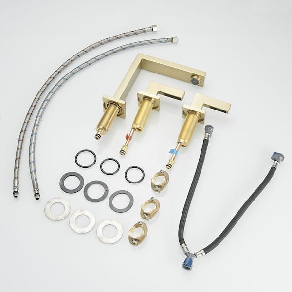 8 in. Widespread Double-Handle Bathroom Faucet with Supply Hose in Brushed Gold