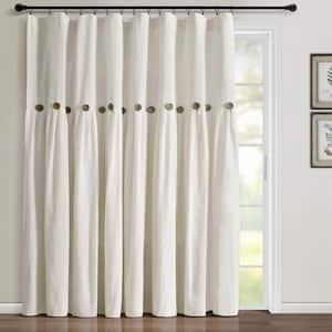Linen Button 100 in. W x 84 in. L Light Filtering Window Curtain Panel in Off White Single