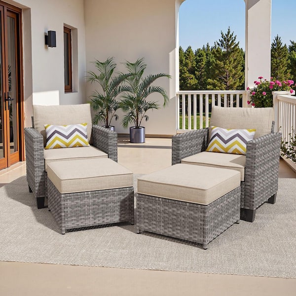 Caodoc Audrey Gray 4-Piece Wicker Outdoor Lounge Chair Single