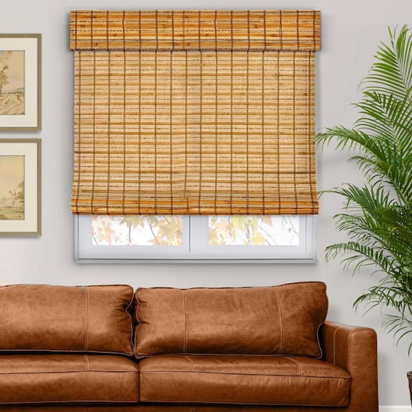 Natural Woven Light Filtering Cordless Bamboo Roman Shades for Windows, 31 in. W x 72 in. L, Honey Wheat