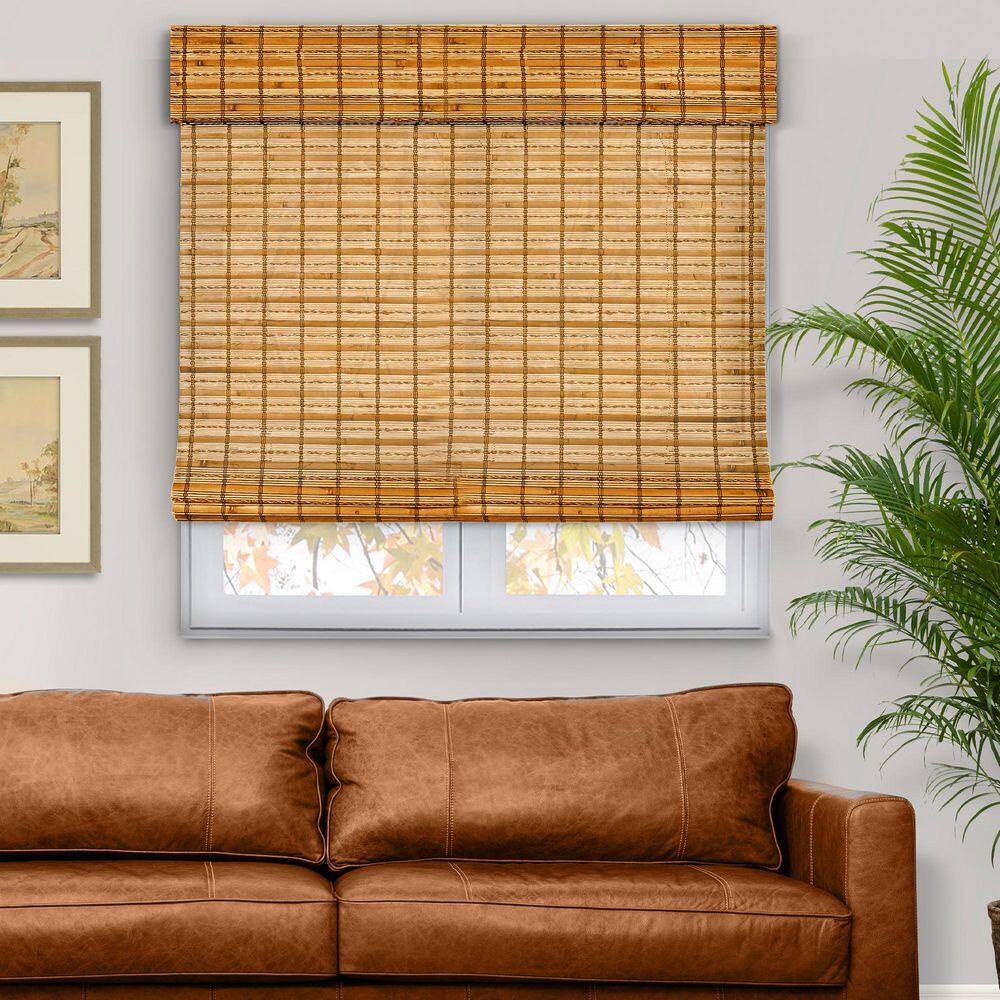 Natural Woven Light Filtering Cordless Bamboo Roman Shades for Windows, 64.5 in. W x 60 in. L, Honey Wheat price history on PriceWatchPro