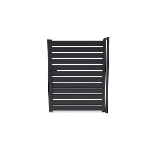 Adjustable 60 in. x 72 in. Black Aluminum Slat Gate with 1 in. Spacing Between Slats