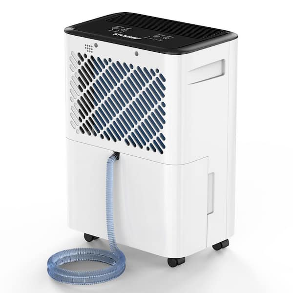 25 pt. 2500 sq. ft. Dehumidifier for Basement in White with Drain Hose, Bucket, with Continuous Run, Quick Cloth Dry