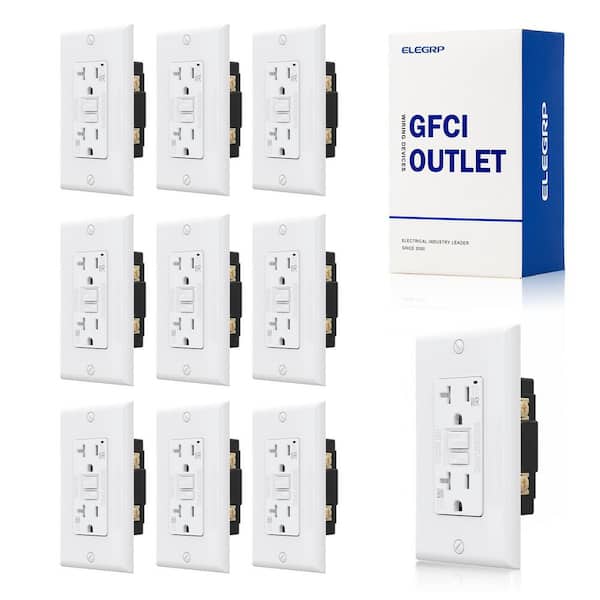 ELEGRP GFCI Outlet Self-Test, 20 Amp 125V Weather Resistant Duplex wall outlet, with Glossy Wall Plate, UL Listed, White 10PC