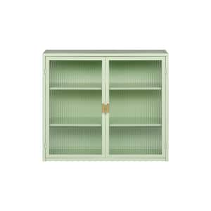 27.56 in. W x 9.06 in. D x 23.62 in. H Glass Doors 2-door Wall Cabinet with Featuring 3-Tier Storage, Mint Green