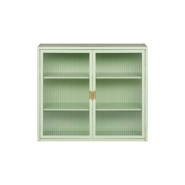 cadeninc 27.56 in. W x 9.06 in. D x 23.62 in. H Glass Doors 2-door Wall Cabinet with Featuring 3-Tier Storage, Mint Green