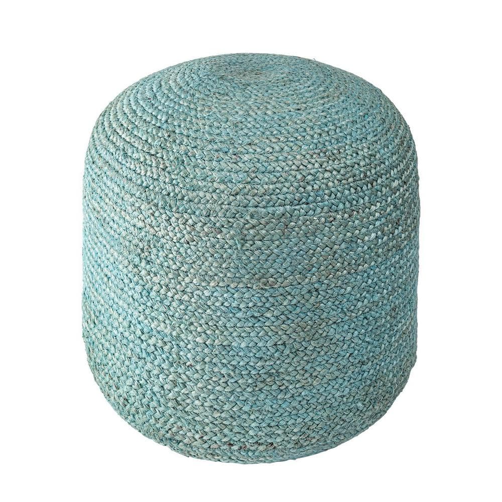 Green 18" Round Jute Pouf Ottoman