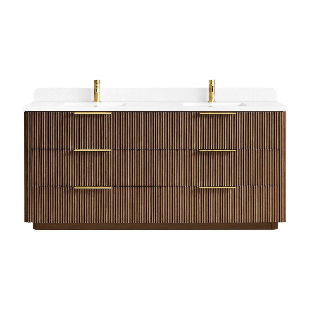 Zanica 72 in. W x 22 in. D x 34 in. H Double Bath Vanity in Oak Light Walnut with White Engineered Stone Top price history on PriceWatchPro