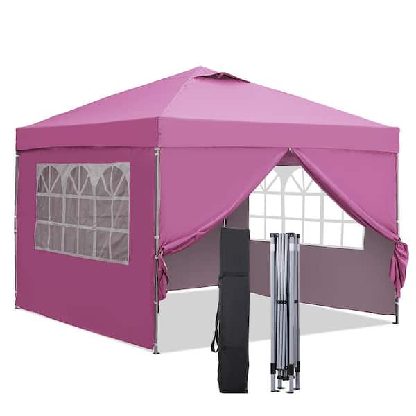 OVASTLKUY 10 ft. x 10 ft. Pink Patio Canopy Tent Pop Up Gazebo with Sidewallls