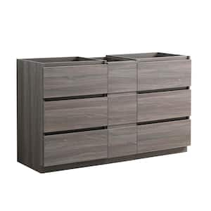 Lazzaro 60 in. Modern Double Bath Vanity Cabinet Only in Gray Wood