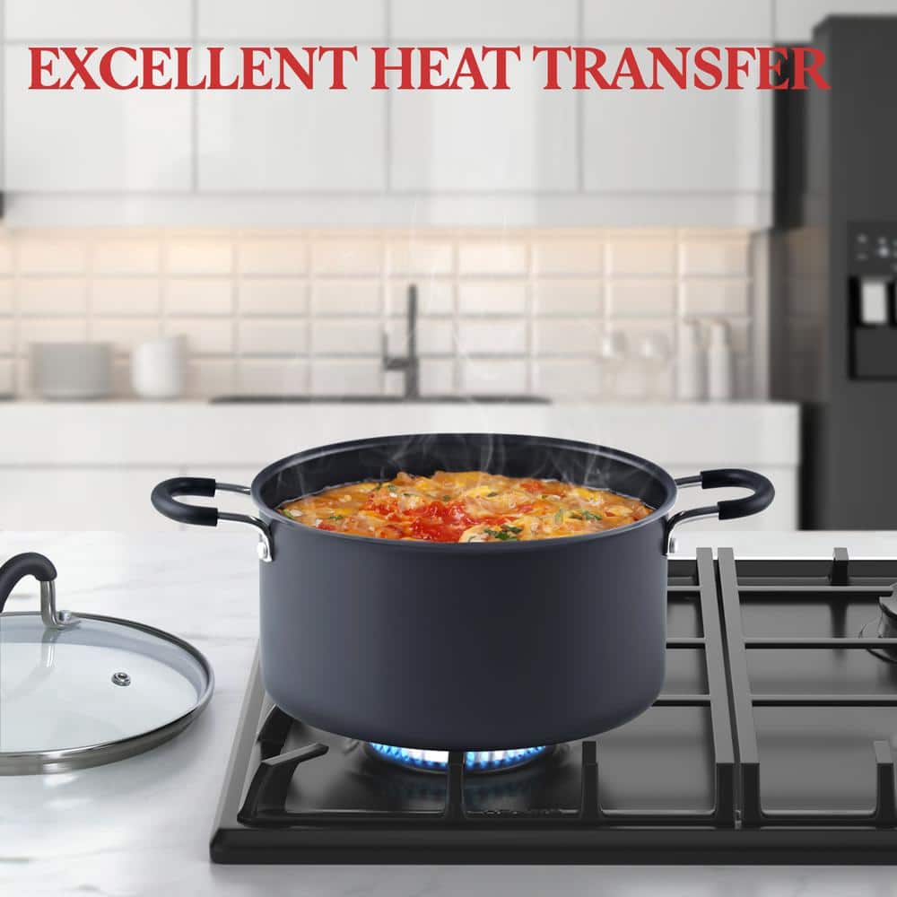 6-Quart Black Aluminum Nonstick Dutch Oven with Glass Lid