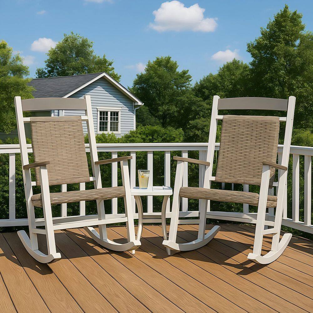 3-Piece White HDPE Outdoor Rocking Chair Set with Side Table price history on PriceWatchPro