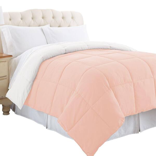 THE URBAN PORT Genoa White and Pink Twin Size Box Quilted Reversible Comforter