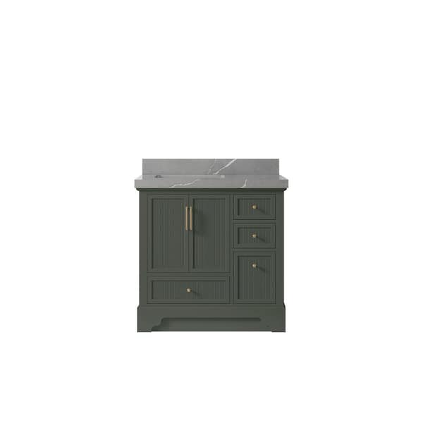 Willow Collections Alys 36 in. W x 22 in. D x 36 in. H Left Offset Sink Bath Vanity in Pewter Green with 2 in. Piatra Qt. Top
