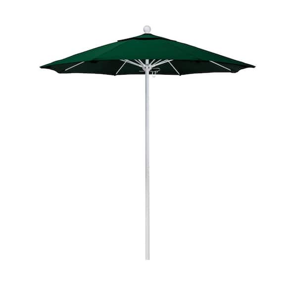 California Umbrella 7.5 ft. White Aluminum Commercial Market Patio Umbrella with Fiberglass Ribs and Push Lift in Hunter Green Olefin