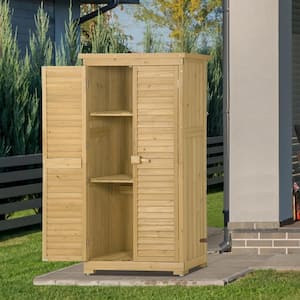 34.3 in. W x 18.3 in. D x 63 in. H Natural Fir Wood Outdoor Storage Cabinet Garden Shed with Waterproof Asphalt Roof
