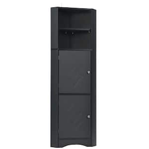 14.96 in. W x 14.96 in. D x 61.02 in. H Black Linen Cabinet Tall Storage Cabinet with Doors and Shelf for Bathroom