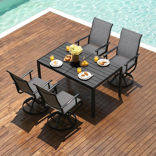 5-Piece Metal Outdoor Dining Set with 4-Swivel Patio Chairs and Rectangular Table, Patio Dining Table (Set for 4)