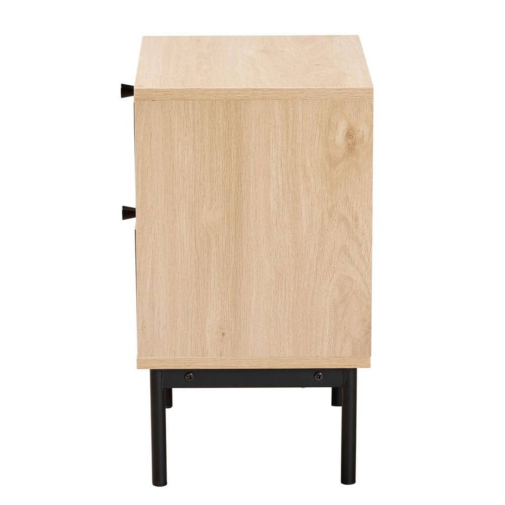 Sherwin Light Brown and Black 2-Drawer Rattan Accent Table