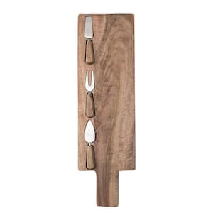 22.7 in. Scandinavian Brown Mango Wood Cheese Boards with Cheese Fork Utensils