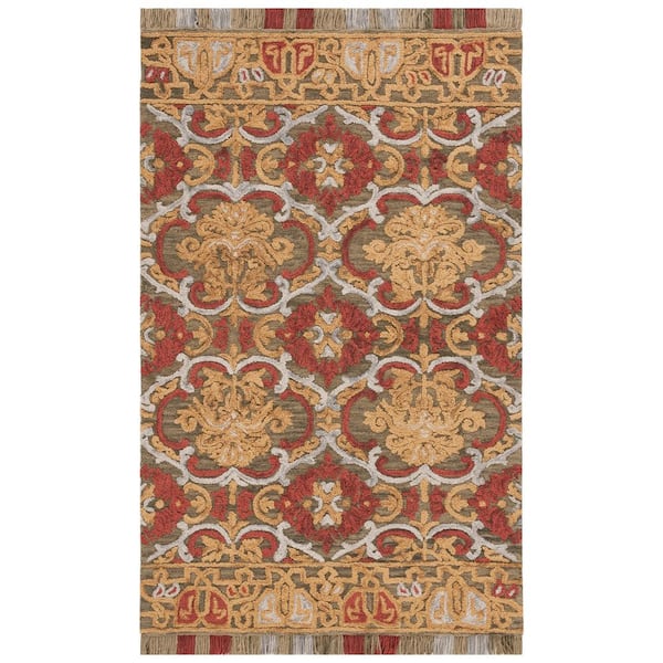 Blossom 6 ft. x 9 ft. Green/Gold Border Area Rug