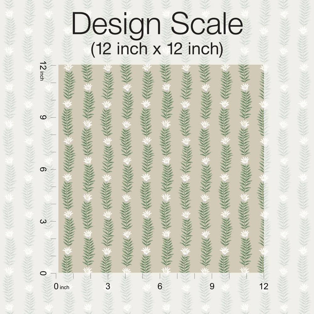 Eden's Whimsy Beige & Green Organic Stripe Wallpaper Roll